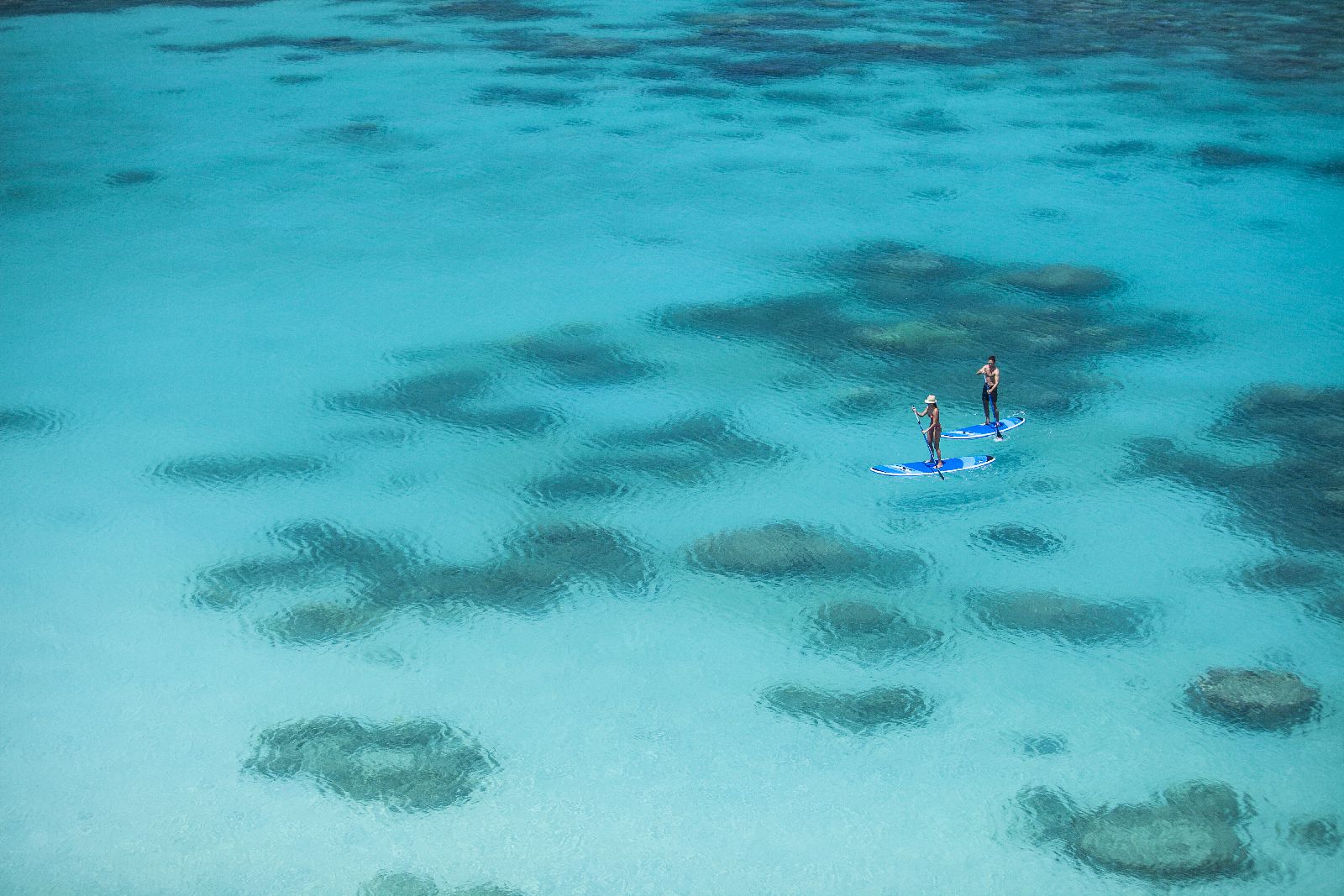Stand up paddle boarding in crystal clear waters at Lizard Island on Australia's Great Barrier Reef