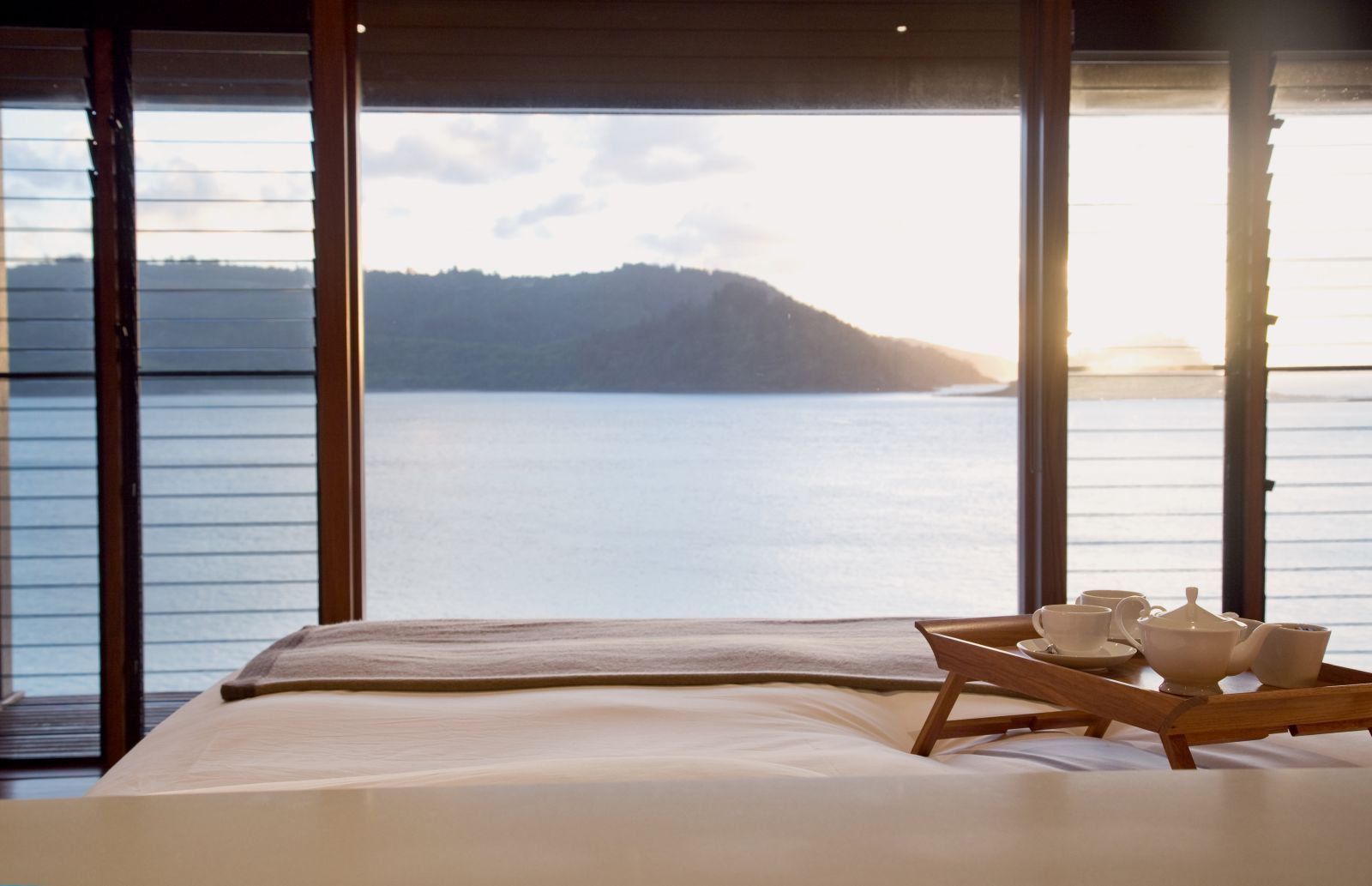 Bed in the Pavilion at Qualia, Great Barrier Reef in Australia 
