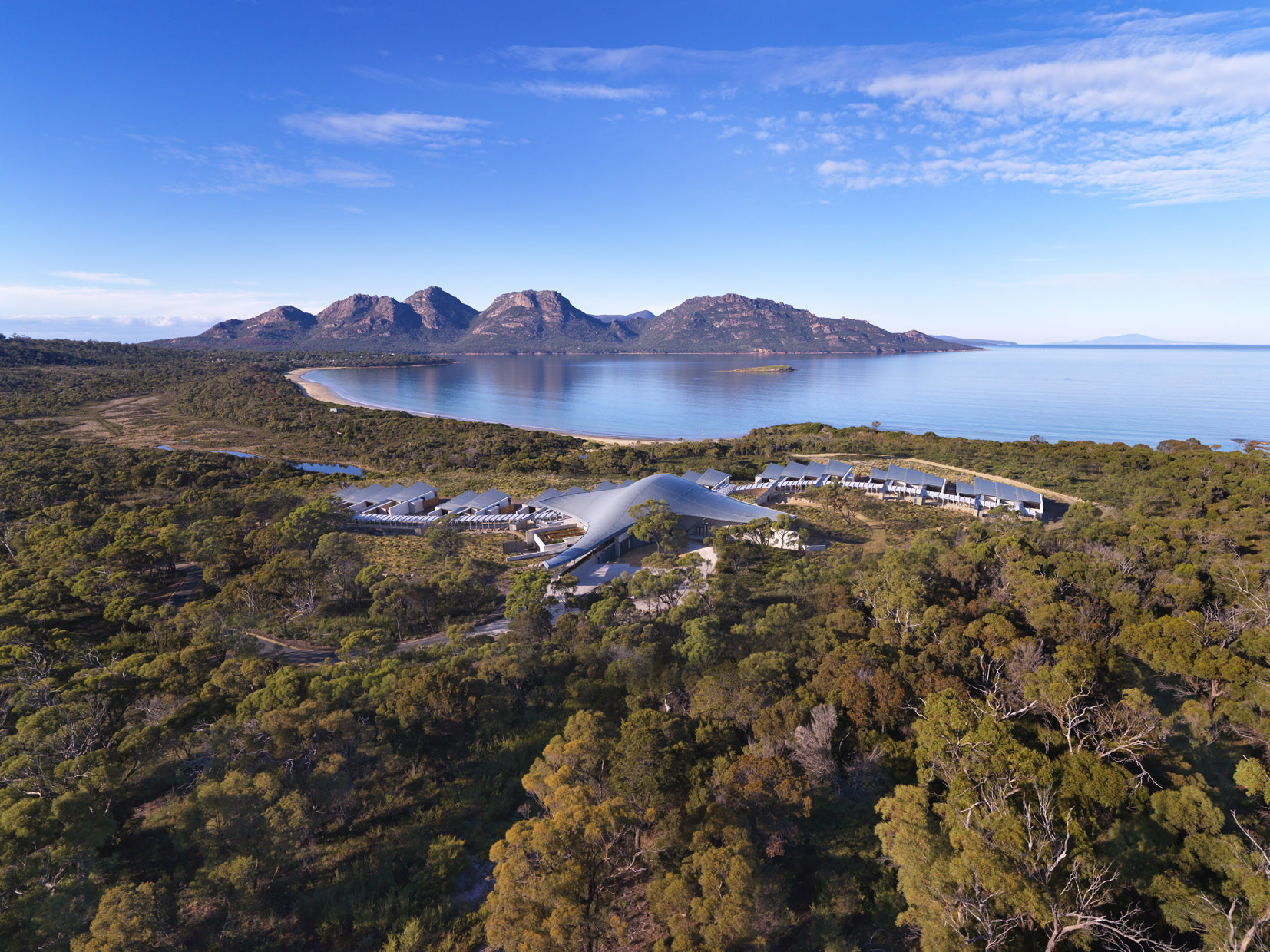An aerial view of Saffire Freycinet - photo courtesy of Australia tourist board