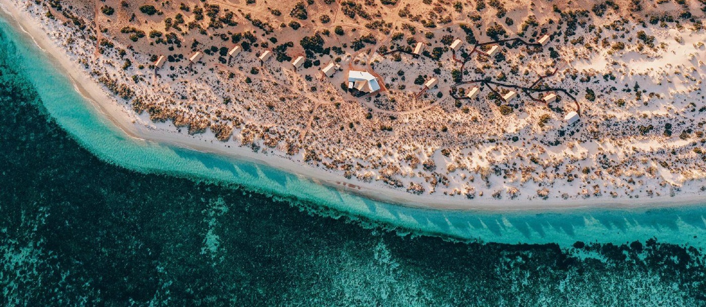 Aerial view of the camp and Ningaloo Reef at Sal Salis luxury camp in Western Australia