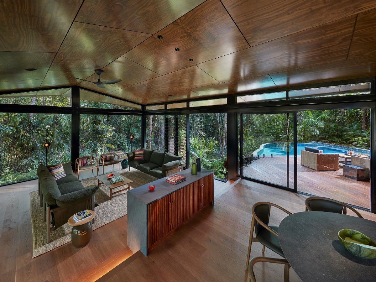 Vast lounge of the Daintree Pavilion at Silky Oaks lodge in Australia