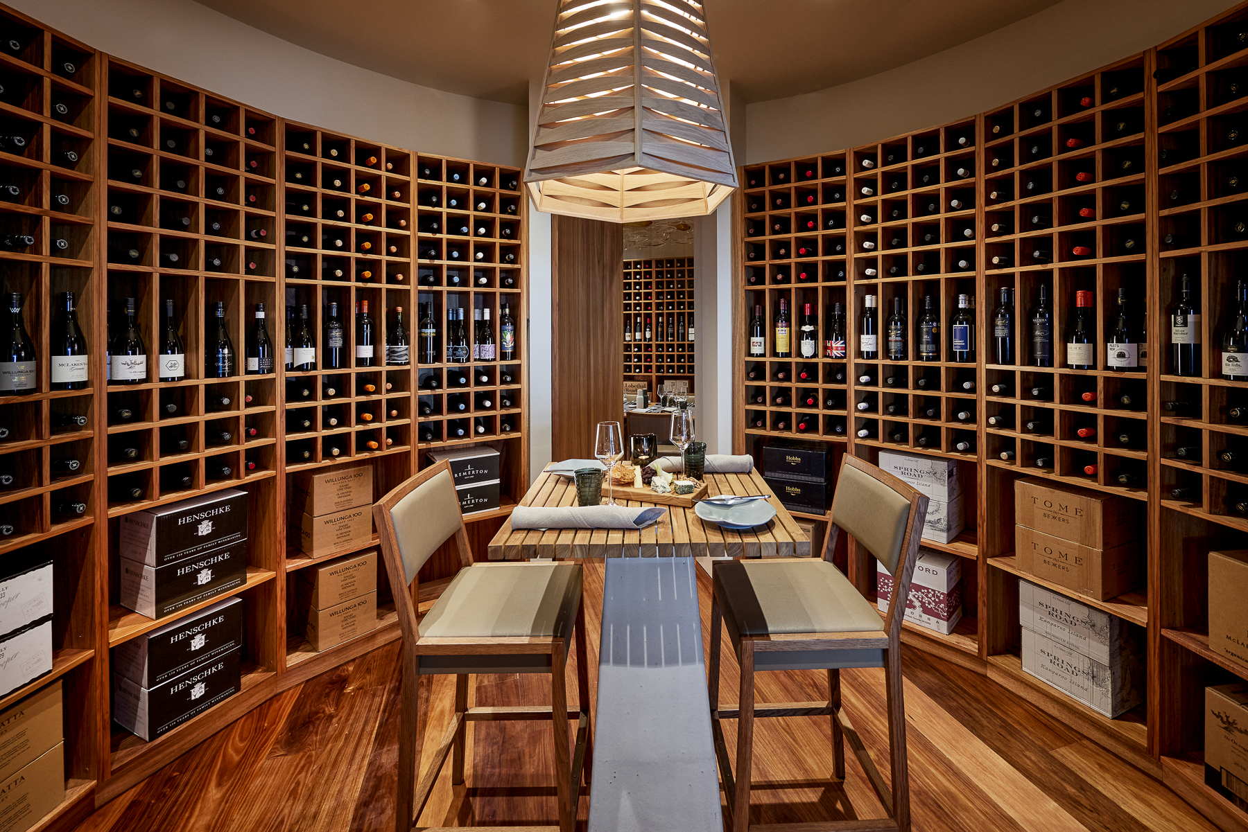 A dining table set up in the cellar room at Southern Ocean Lodge