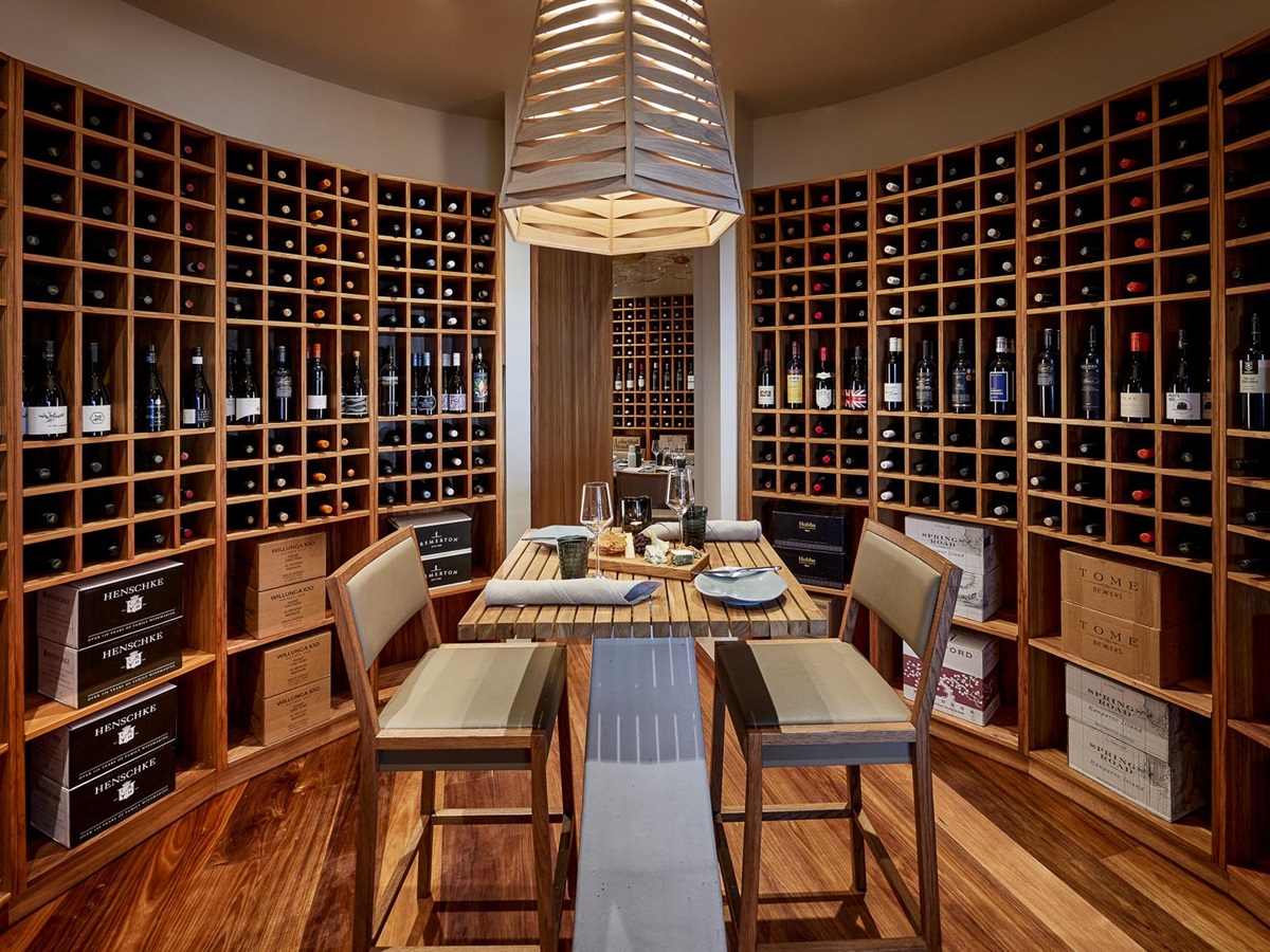 A dining table set up in the cellar room at Southern Ocean Lodge