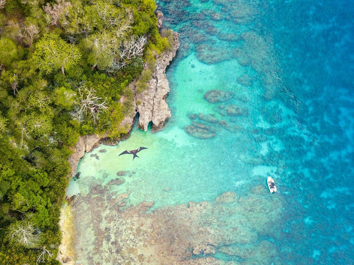 Aerial view of a bay at Christmas Island