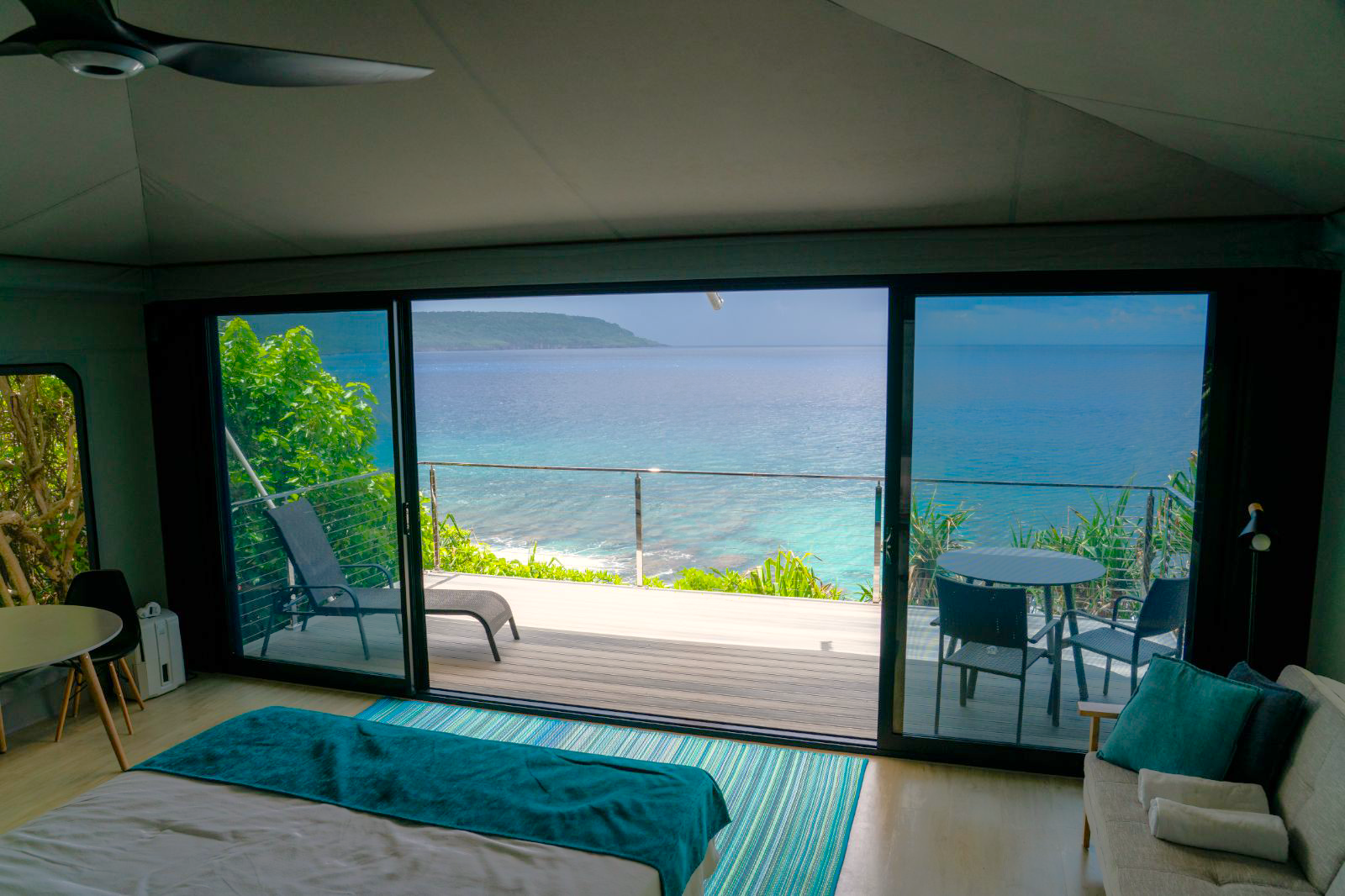 Balcony of an ecolodge at Swell Lodge on Christmas Island