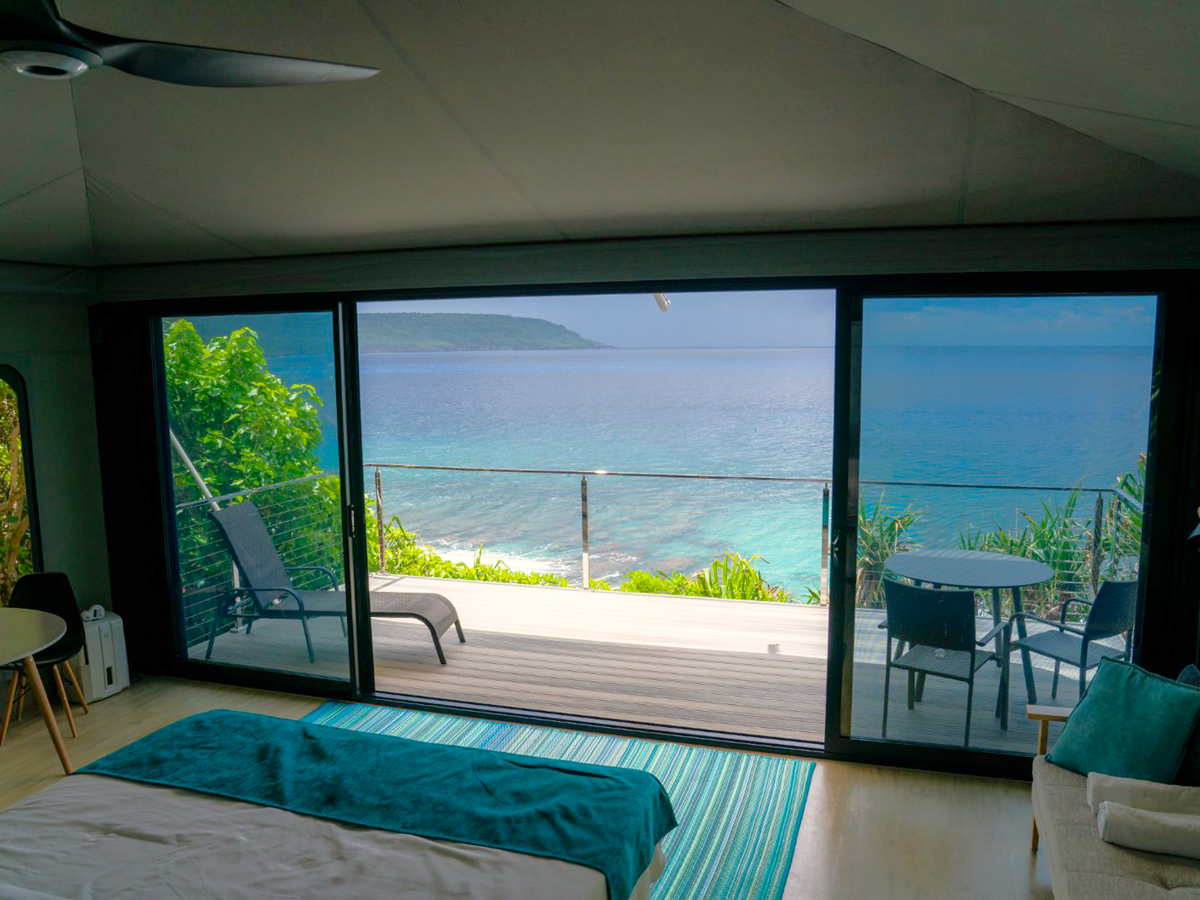 Balcony of an ecolodge at Swell Lodge on Christmas Island