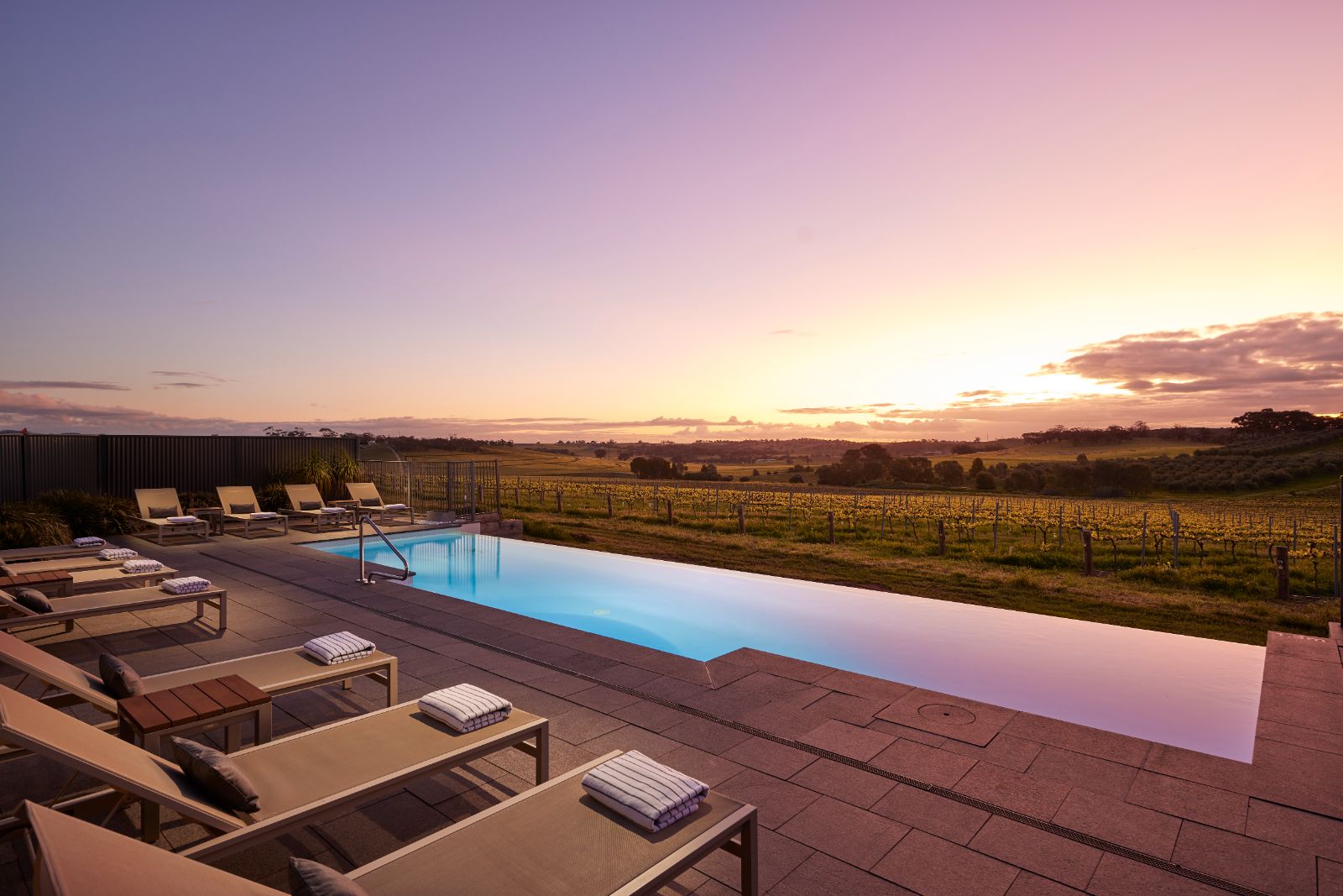 Sunset poolside at The Louise Lodge in Australia