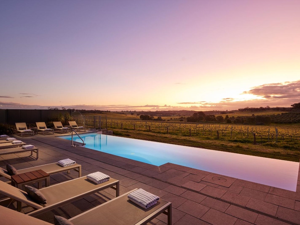 Sunset poolside at The Louise Lodge in Australia