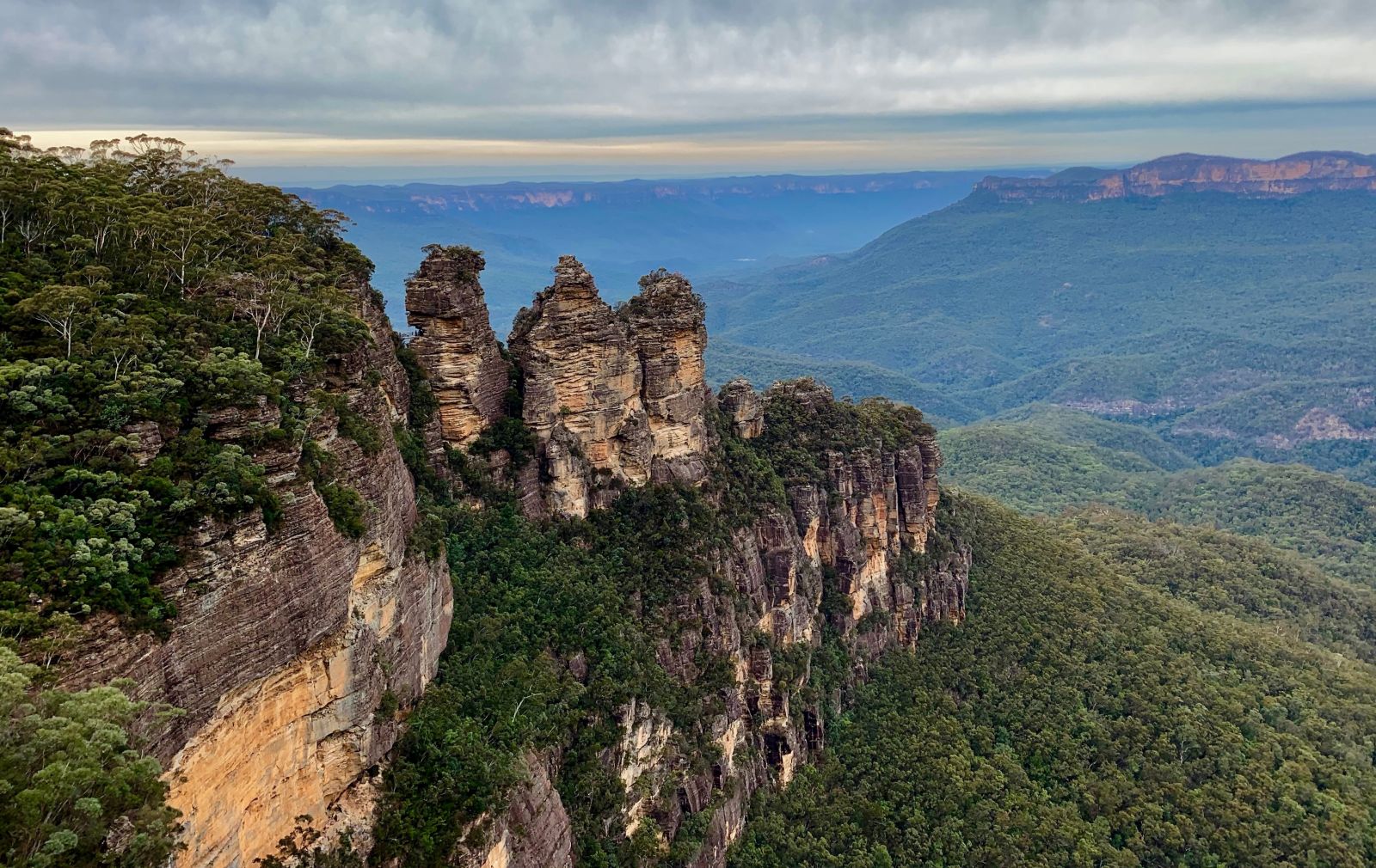 The peaks of the Three Sisters in the Blue Mountains near Sydney Australia