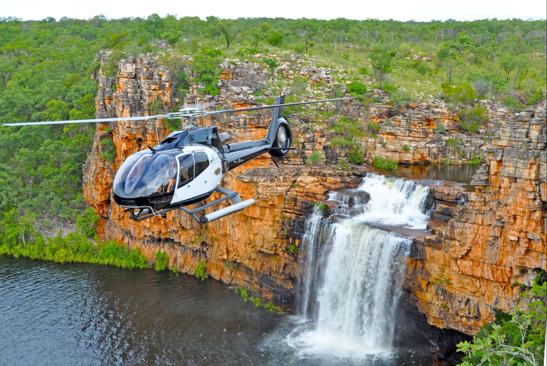 Helicopter flight to the Eagle Falls in Australia's Kimberley as part of a True North cruise