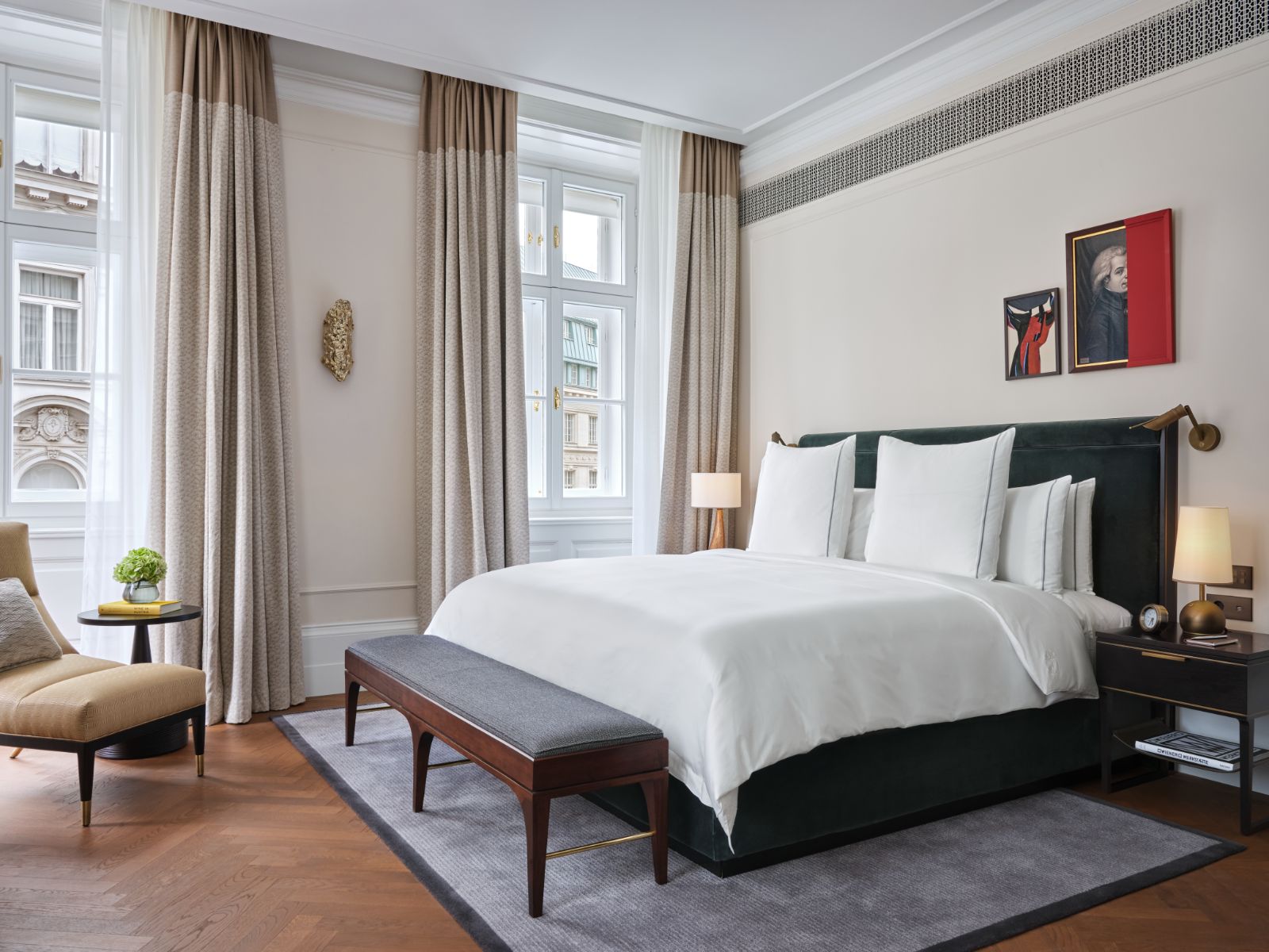 Executive guest suite bedroom at the Rosewood Vienna in Austria