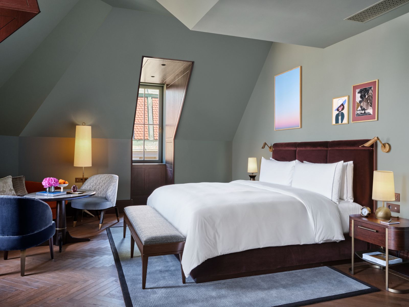 Mansard premier guest suite bedroom at the Rosewood Vienna in Austria