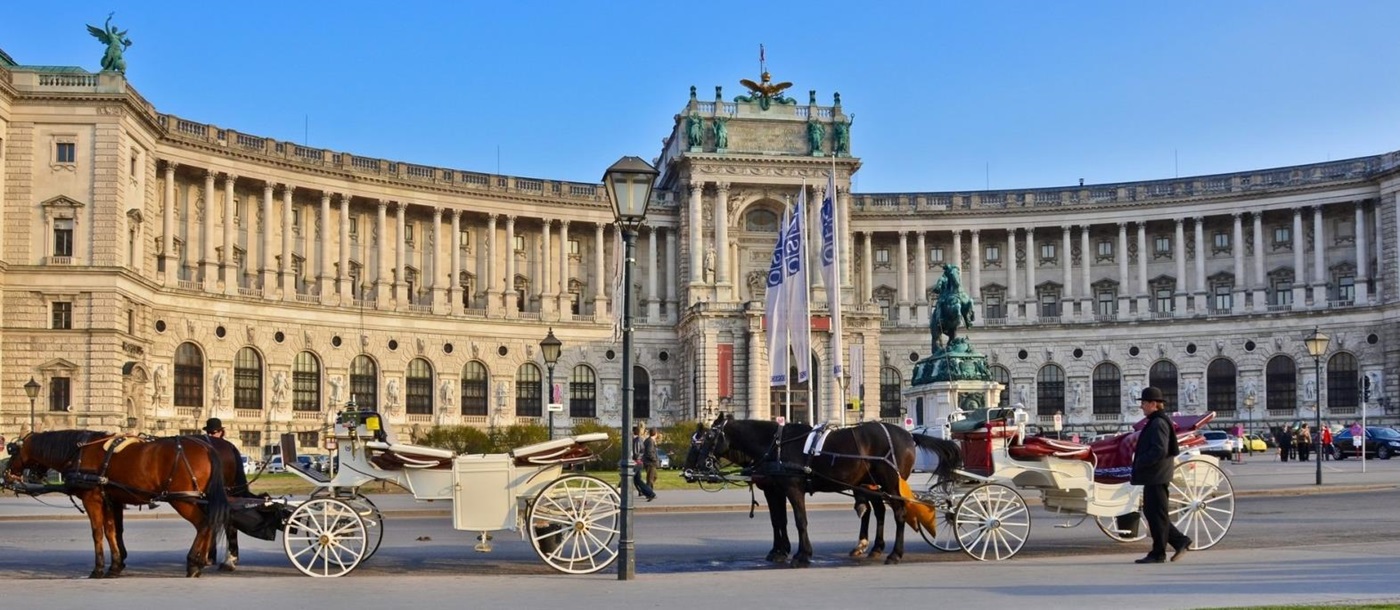 Hofburg palace with horse and carriage in Vienna Austria