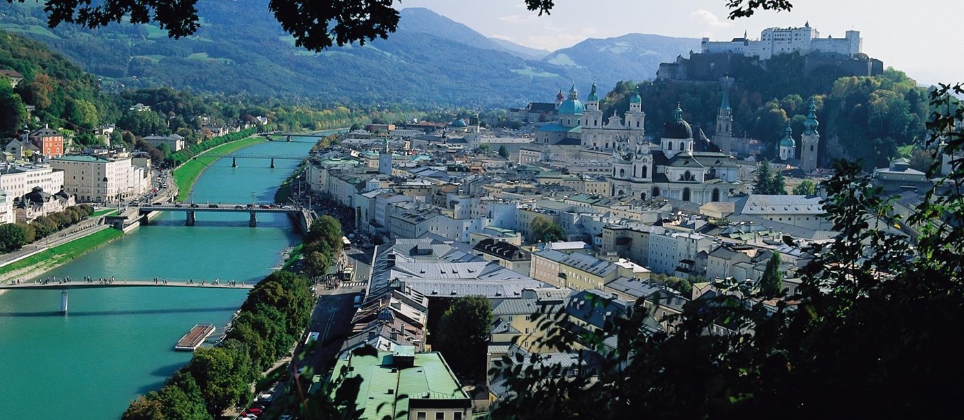 Landscape of Salzburg from hillside in Austria
