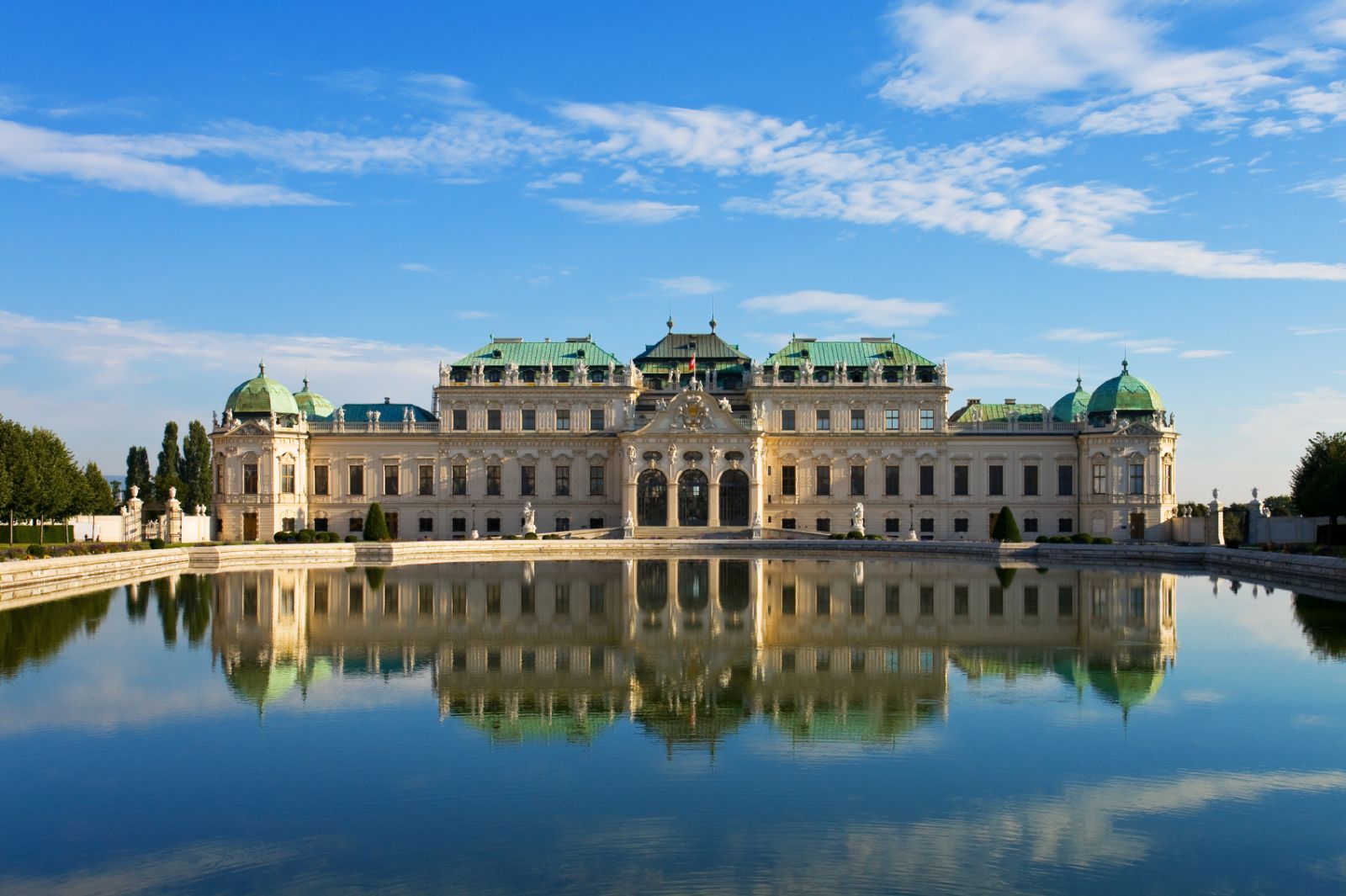 Belvedere Palace viewed from the lake in Vienna, Austria