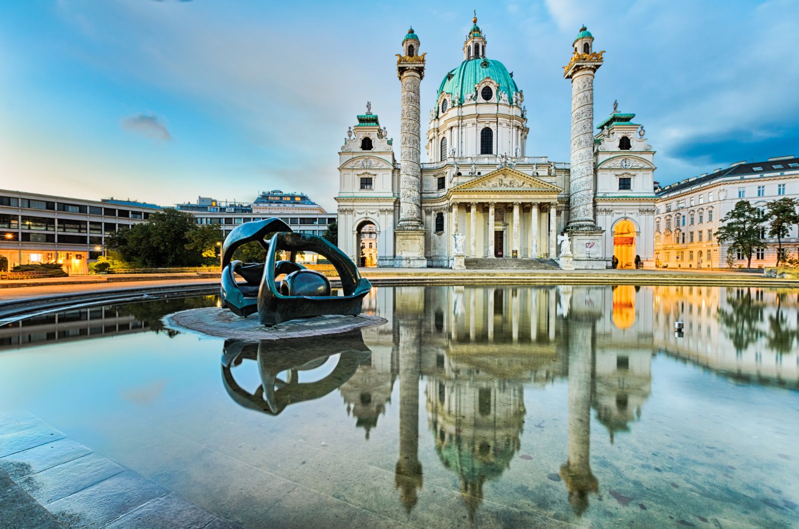 Karlskirche Fountain in Vienna, Austria