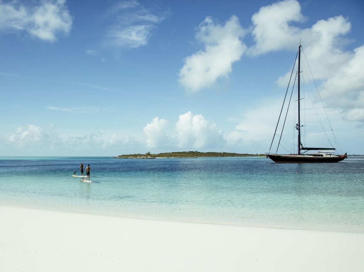 A paddleboarder near Over Yonder Cay