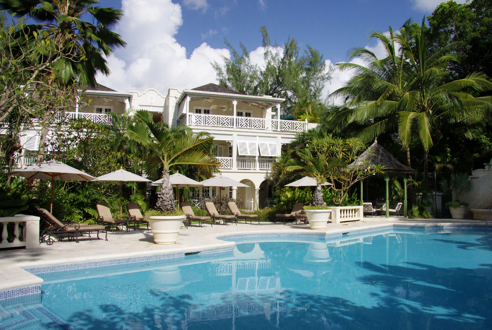 facade and swimming pool at coral reef club, barbados