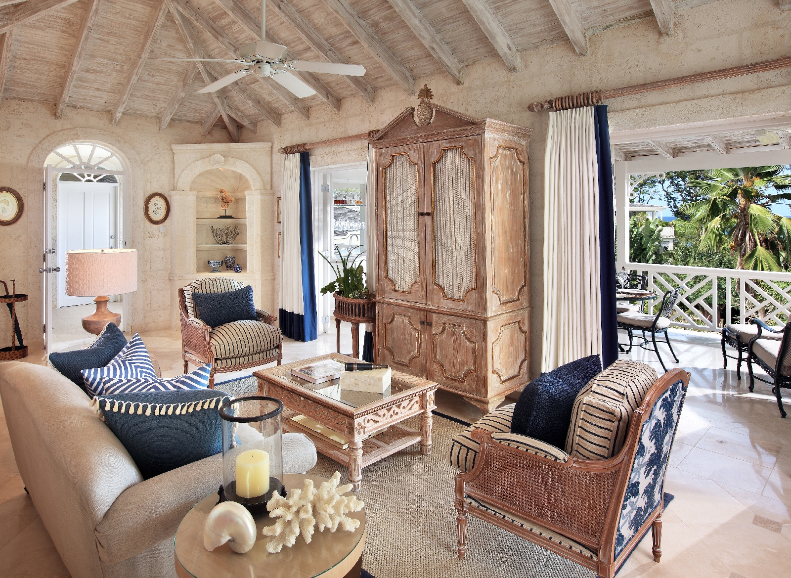 the interiors of a lviing room at coral reef club, barbados