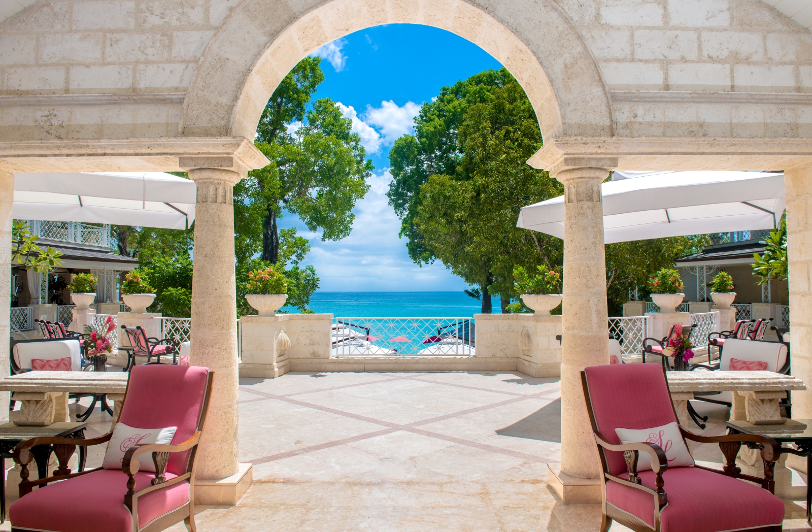 Outdoor seating area with sea views