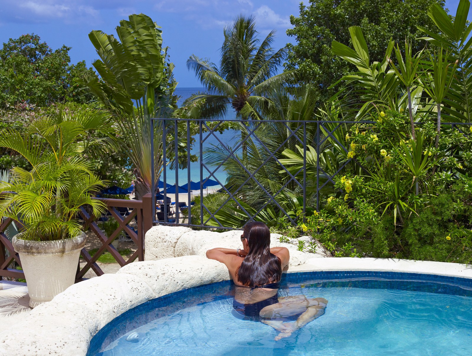 girl in jacuzzi at Sandpiper, Barbados