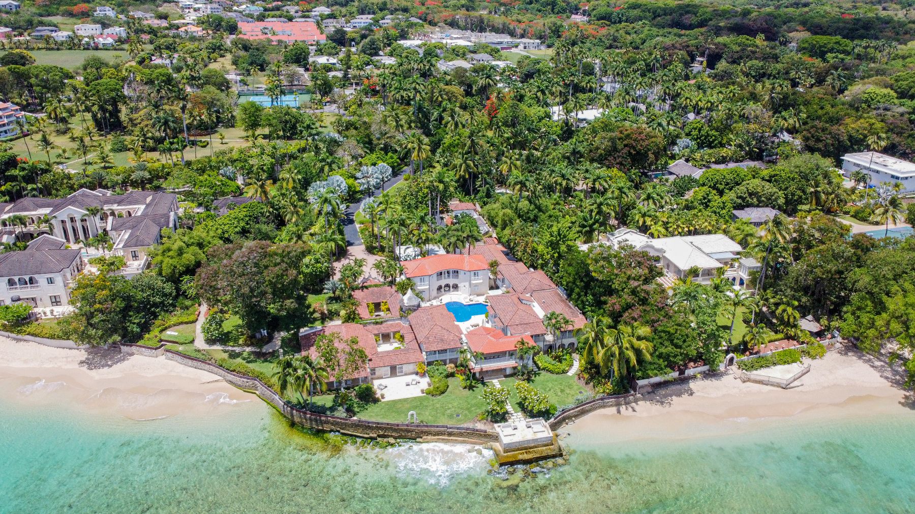 Aerial shot of villa and beach at Bachelor Hall in Barbados