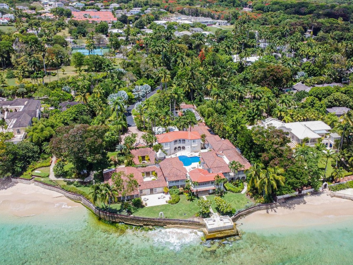Aerial shot of villa and beach at Bachelor Hall in Barbados
