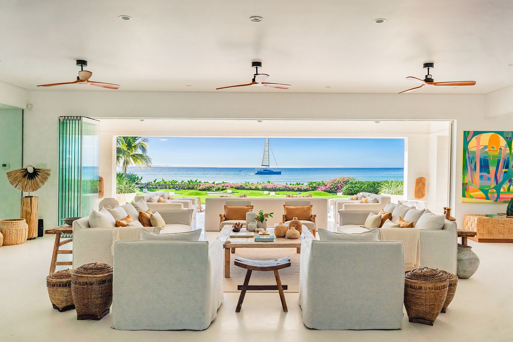 Sitting room with view of the sea at Godings Beach House in Barbados