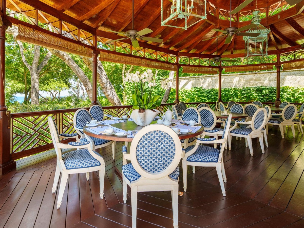 Outdoor dining area at Laughing Waters in Barbados