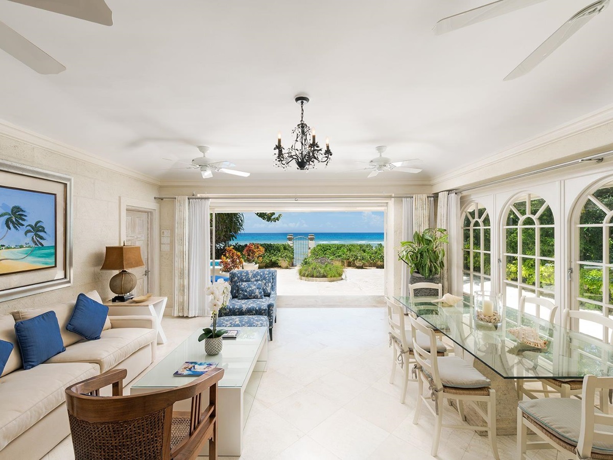 Living and dining room at Leamington Estate in Barbados