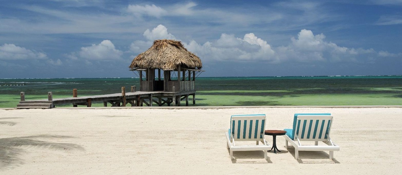 The beach at Victoria House resort on Ambergris Caye Belize