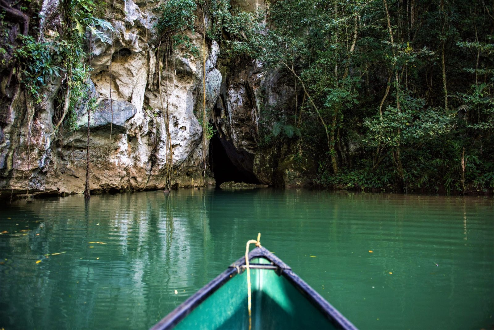 Long-tail boat at Barton Creek in Belize