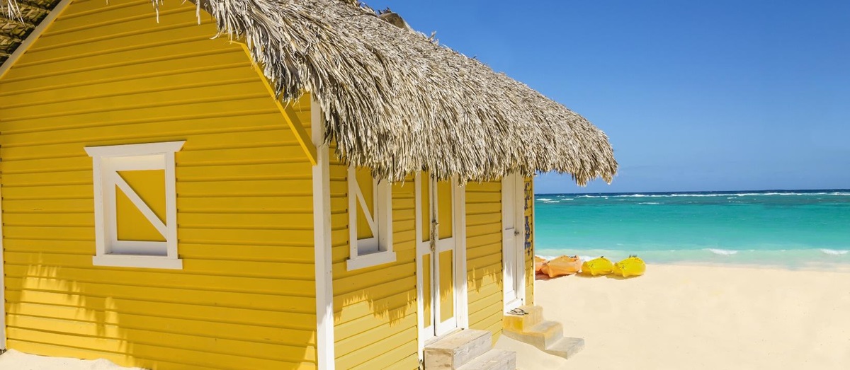 Yellow beach hut in Belize