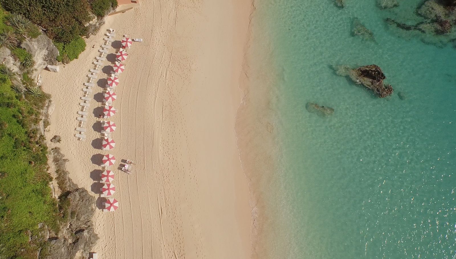 Aerial view of the beach at The Reefs resort in Bermuda