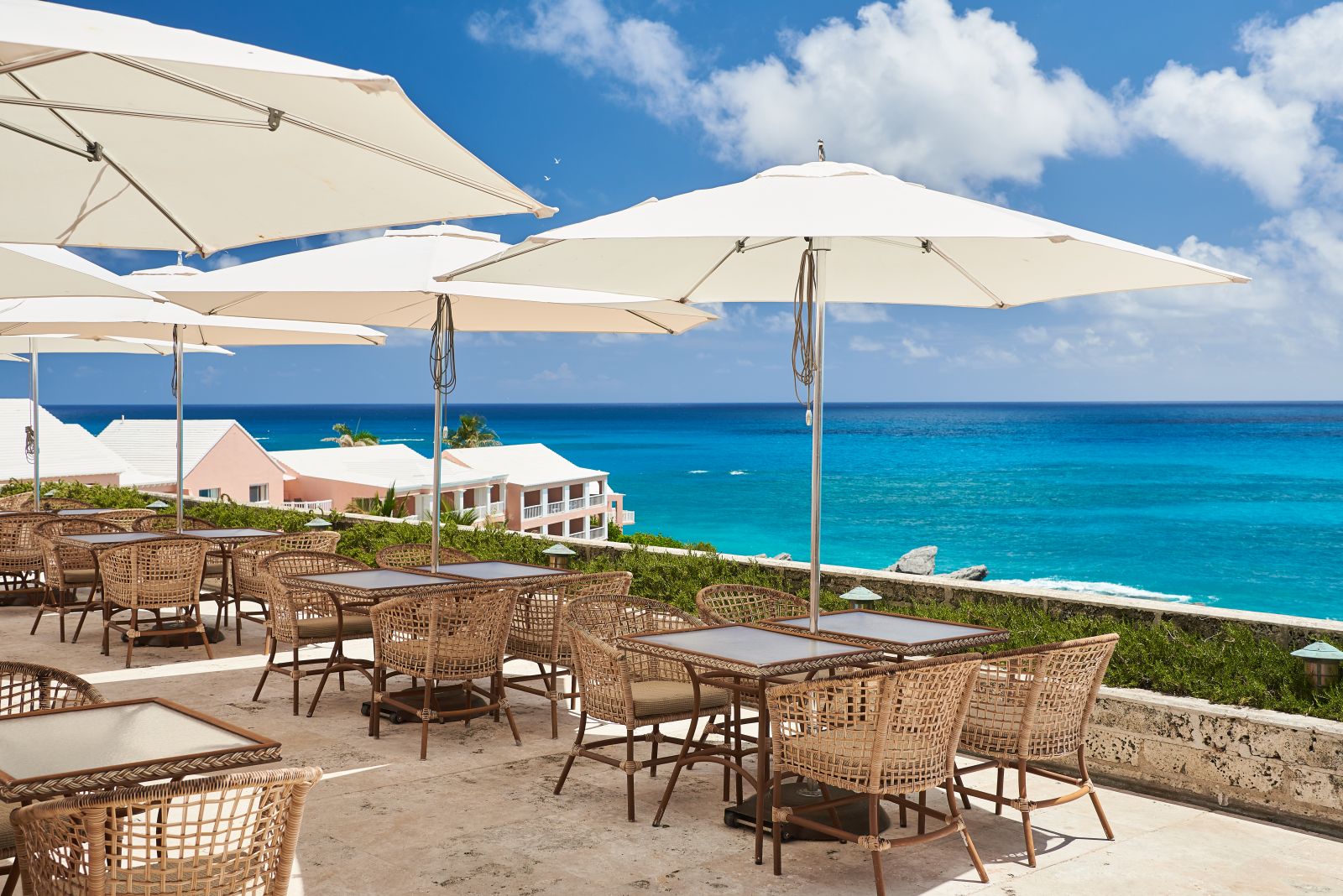 Sea view terrace at The Reefs resort in Bermuda