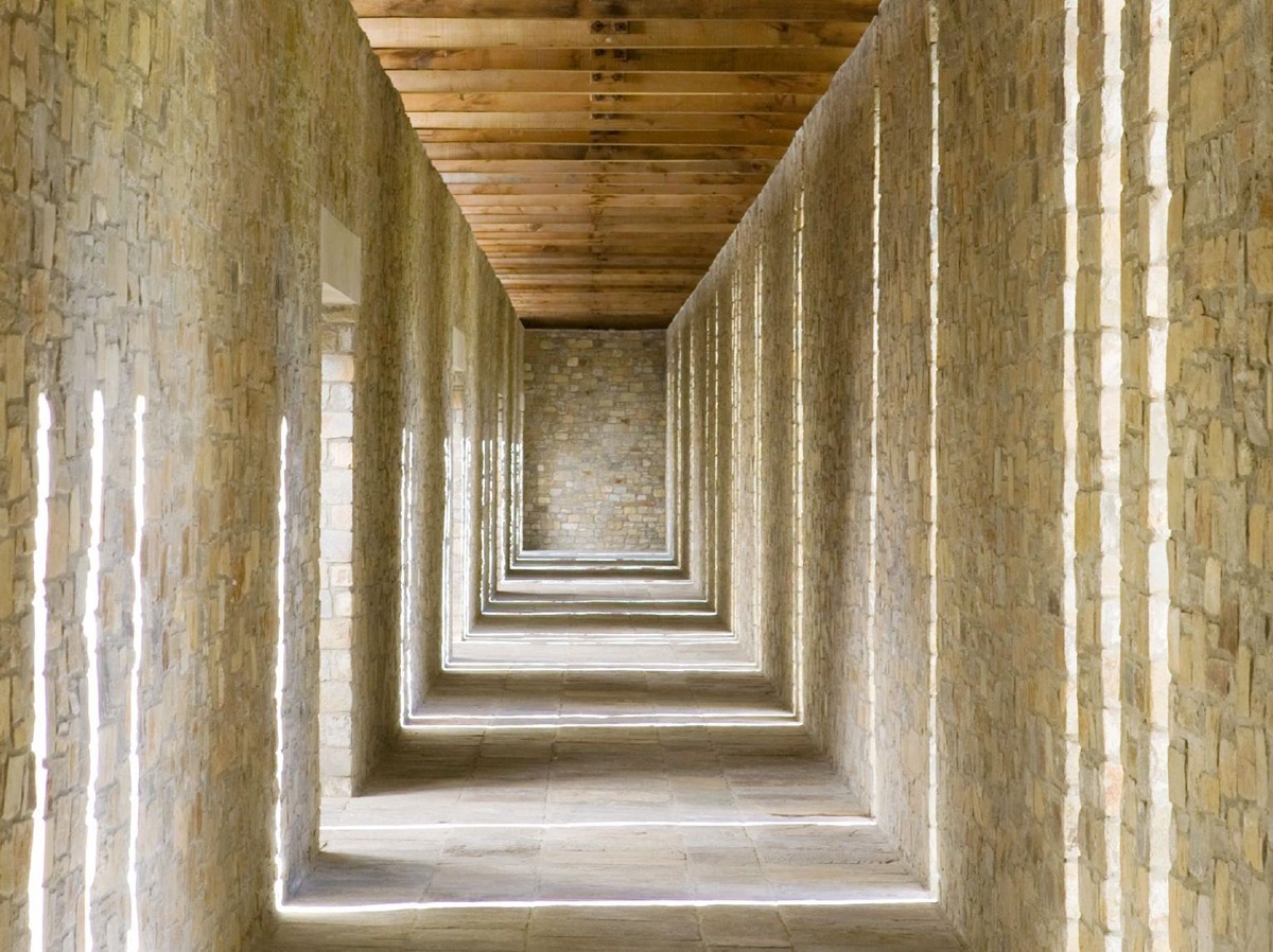 Stone corridors leading to the suites at Amankora Bumthang in Bhutan