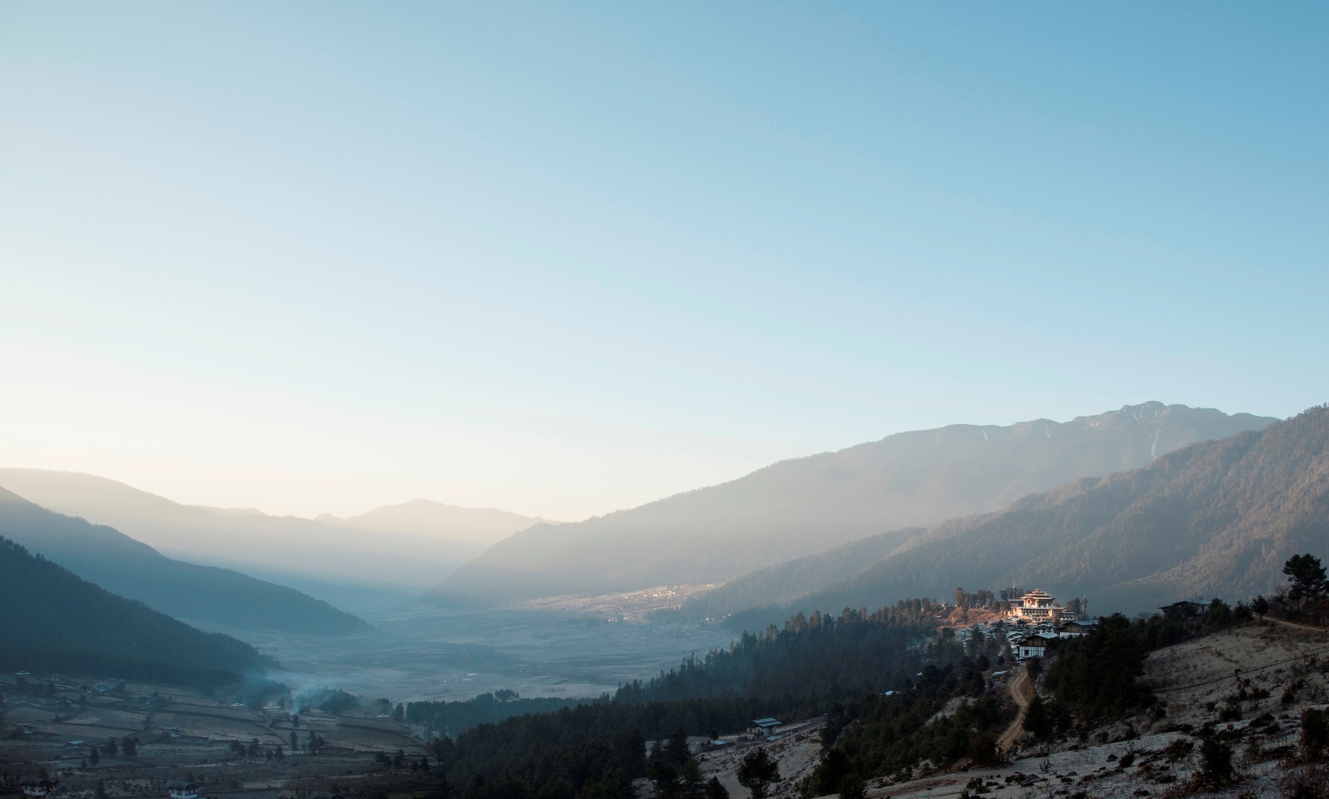 The valley of Amankora Gangtey, Bhutan