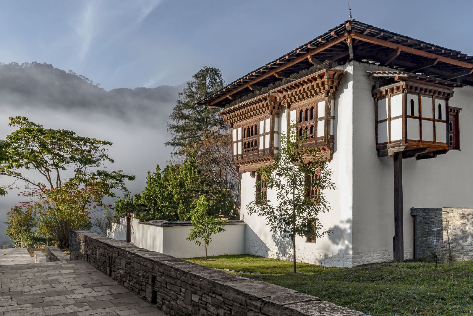 Exterior of the historic farmhouse at Amankora Punakha in Bhutan