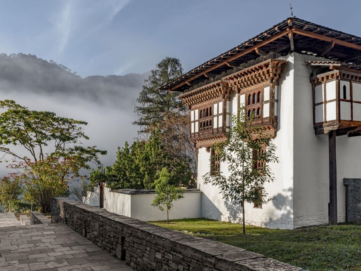 Exterior of the historic farmhouse at Amankora Punakha in Bhutan
