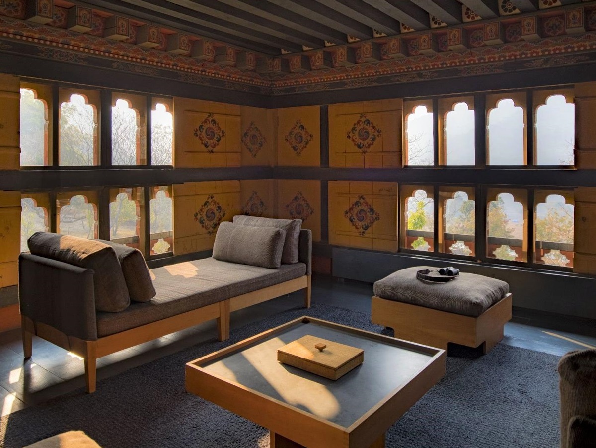 Cosy interiors of the farmhouse at Amankora Punakha in Bhutan