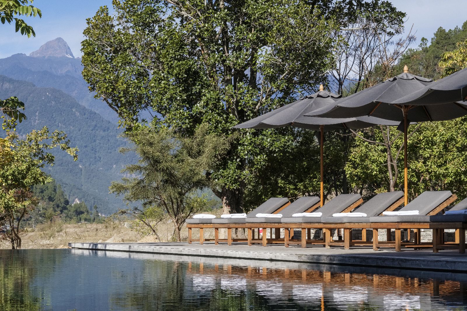Outdoor swimming pool at Amankora Punakha in Bhutan