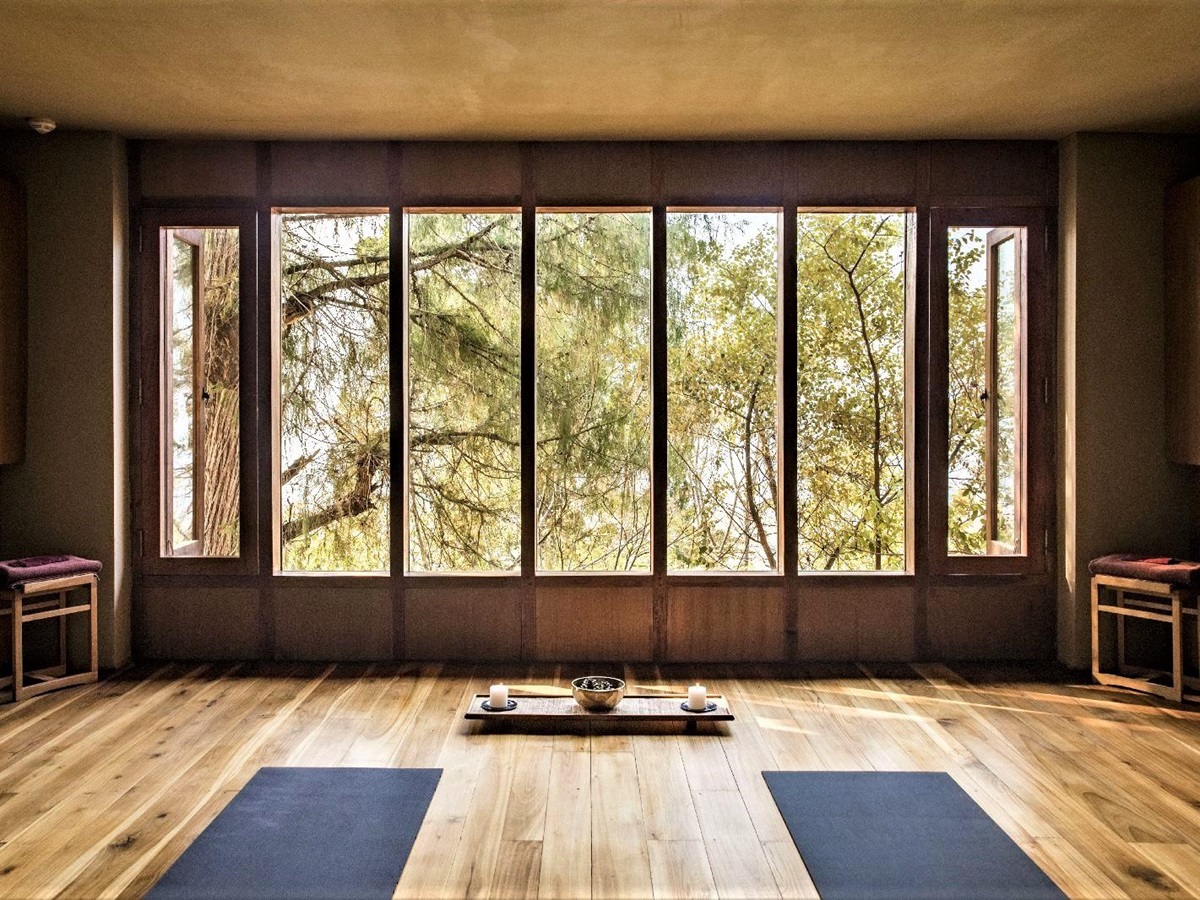 Yoga room in the wellness area at Amankora Punakha in Bhutan
