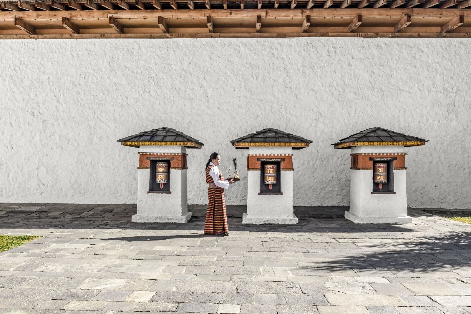 Chortens in the courtyard of Amankora Thimphu in Bhutan