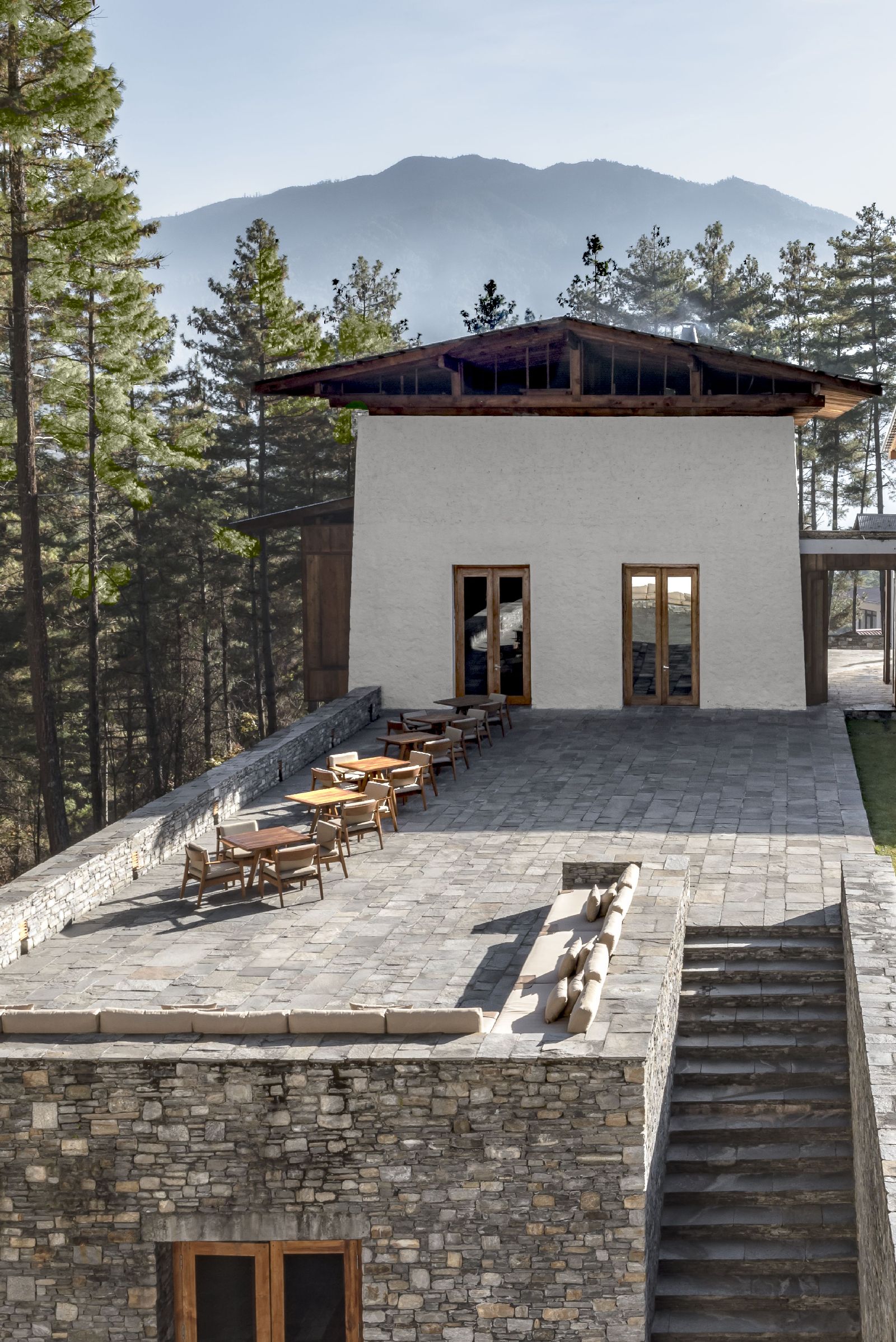 Terrace and mountain views at Amankora Thimphu in Bhutan