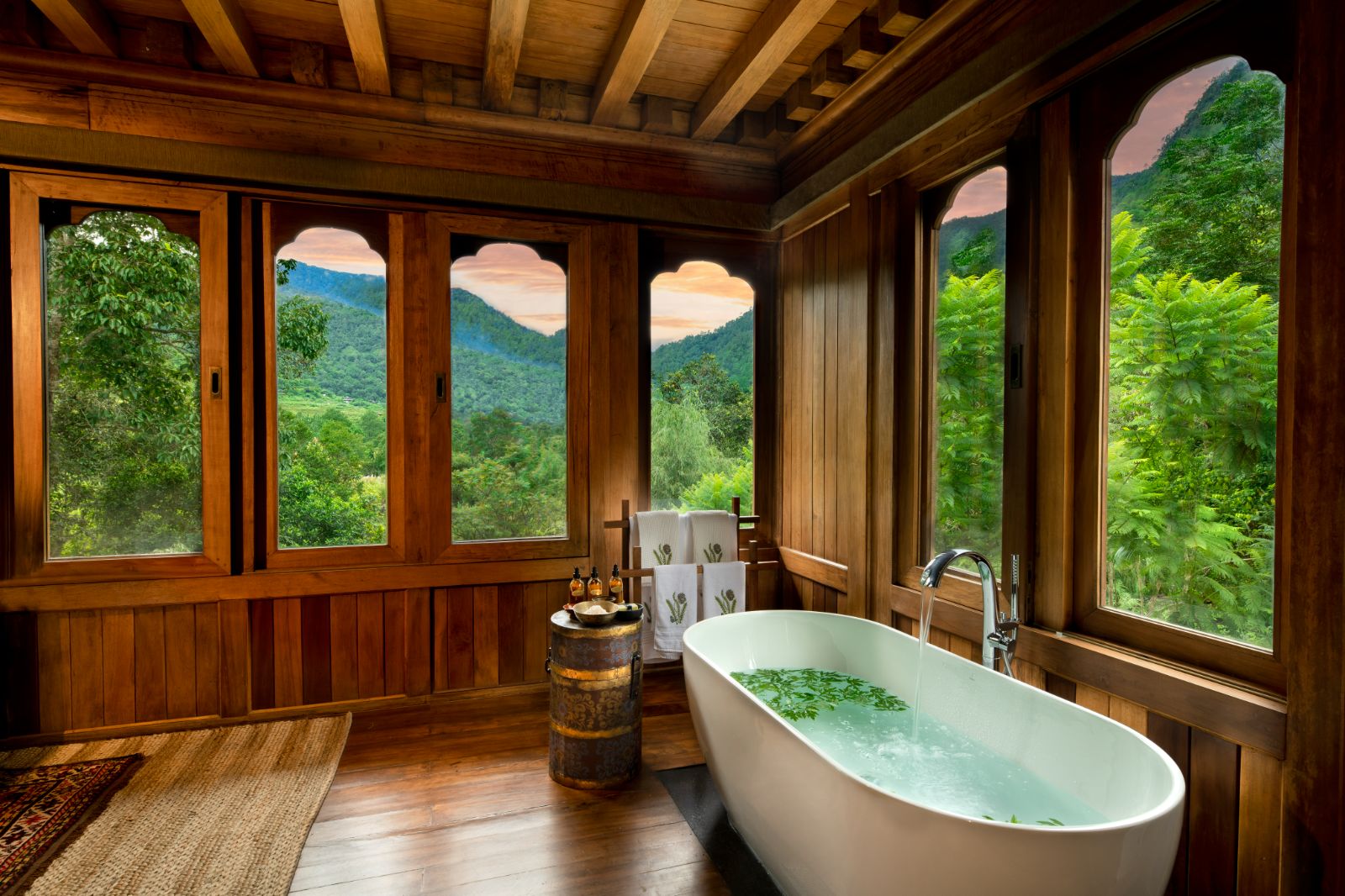 Tented suite bathroom at &Beyond Punakha River Lodge in Bhutan
