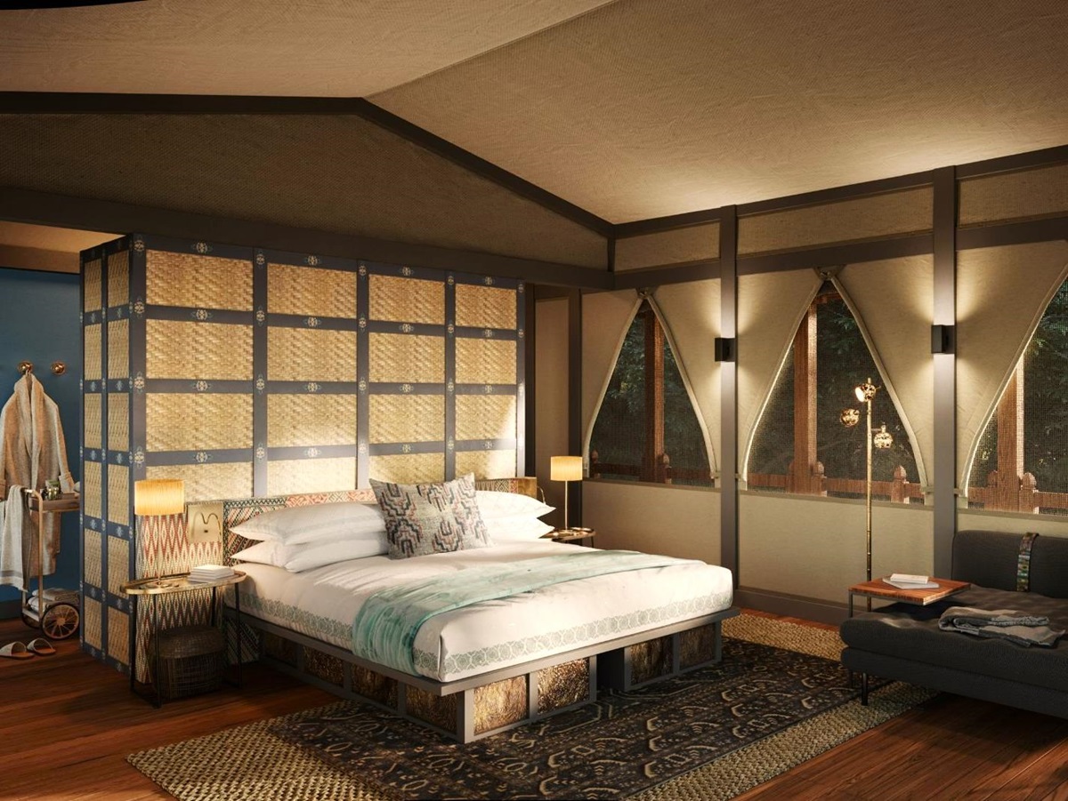 Tented suite bedroom at &Beyond Punakha River Lodge in Bhutan