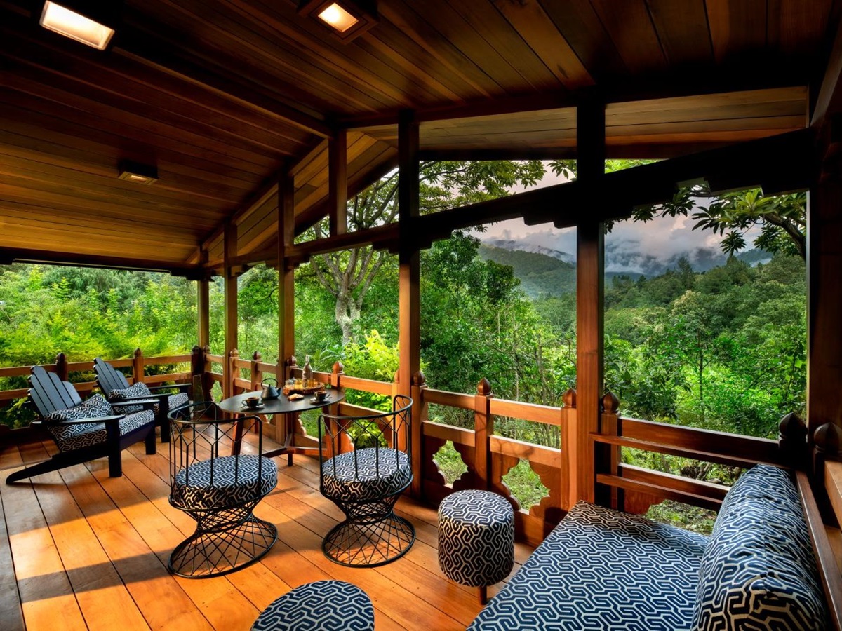 Tented suite deck at &Beyond Punakha River Lodge in Bhutan