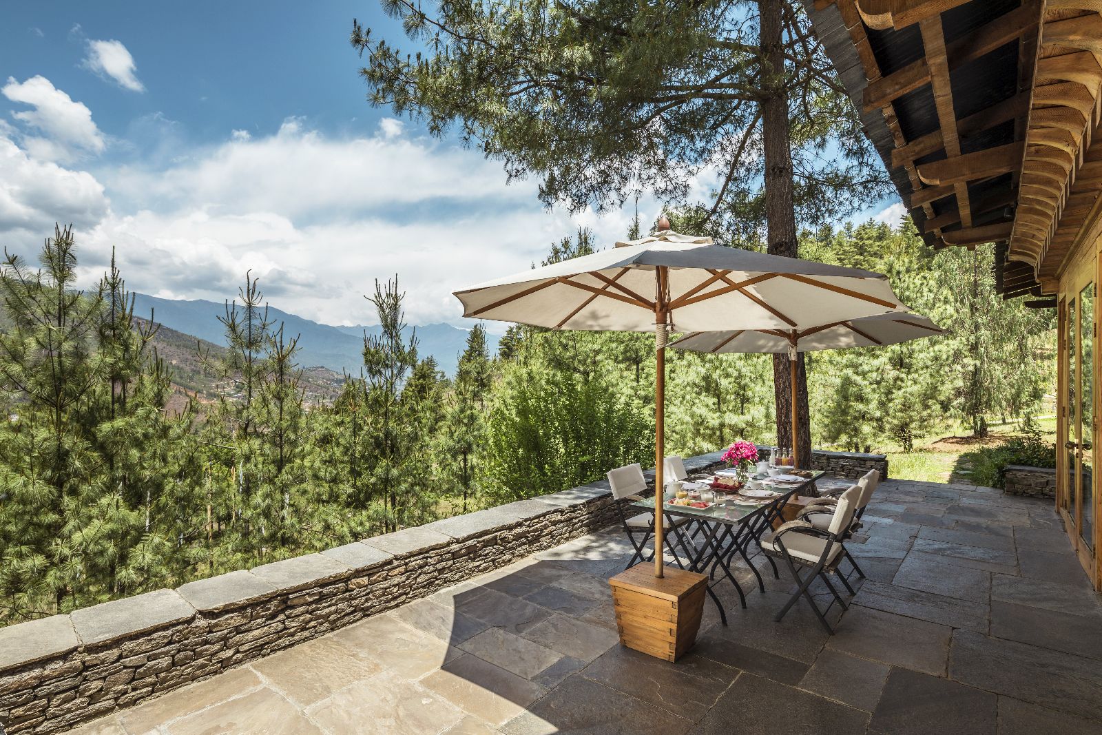 Valley views from the terrace at the COMO Uma Paro Bhutan