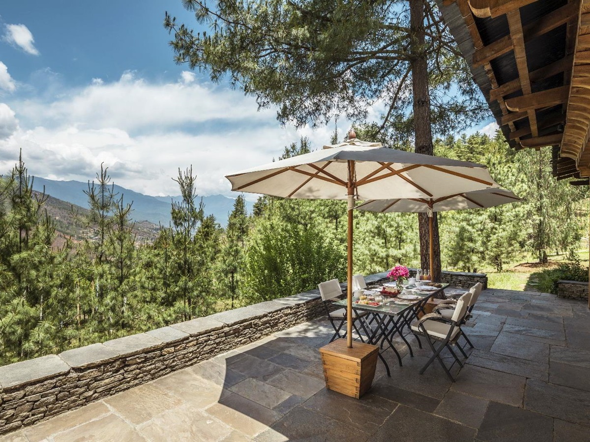 Valley views from the terrace at the COMO Uma Paro Bhutan
