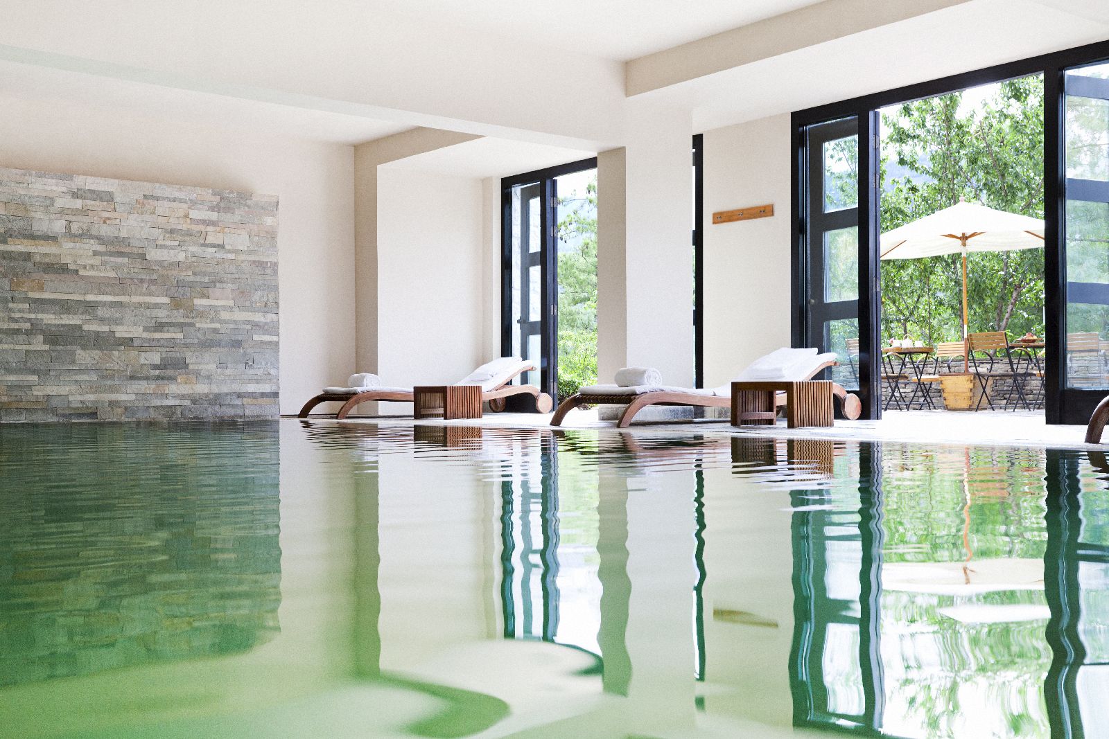 Indoor swimming pool at the COMO Uma Paro Bhutan